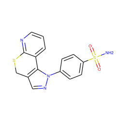 NS(=O)(=O)c1ccc(-n2ncc3c2-c2cccnc2SC3)cc1 ZINC000095573411