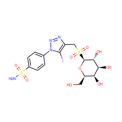 NS(=O)(=O)c1ccc(-n2nnc(CS(=O)(=O)[C@@H]3O[C@H](CO)[C@H](O)[C@H](O)[C@H]3O)c2I)cc1 ZINC000072124645