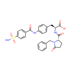 NS(=O)(=O)c1ccc(C(=O)Nc2ccc(C[C@H](NC(=O)[C@@H]3CCC(=O)N3Cc3ccccc3)C(=O)O)cc2)cc1 ZINC000027769275