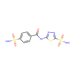 NS(=O)(=O)c1ccc(C(=O)Nc2nnc(S(N)(=O)=O)s2)cc1 ZINC000029468769