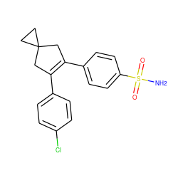 NS(=O)(=O)c1ccc(C2=C(c3ccc(Cl)cc3)CC3(CC3)C2)cc1 ZINC000013745528