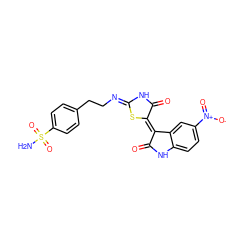 NS(=O)(=O)c1ccc(CC/N=C2/NC(=O)/C(=C3/C(=O)Nc4ccc([N+](=O)[O-])cc43)S2)cc1 ZINC001772588001