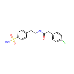 NS(=O)(=O)c1ccc(CCNC(=O)Cc2ccc(Cl)cc2)cc1 ZINC000001183419