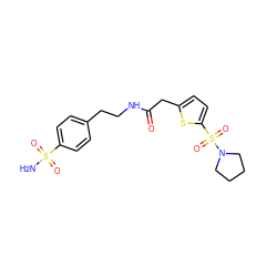 NS(=O)(=O)c1ccc(CCNC(=O)Cc2ccc(S(=O)(=O)N3CCCC3)s2)cc1 ZINC000003293653