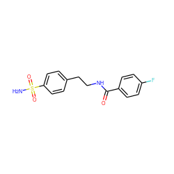 NS(=O)(=O)c1ccc(CCNC(=O)c2ccc(F)cc2)cc1 ZINC000003565703