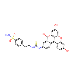 NS(=O)(=O)c1ccc(CCNC(=S)/N=C2/C=CC(=C3c4ccc(O)cc4Oc4cc(O)ccc43)C(C(=O)O)=C2)cc1 ZINC000028457575