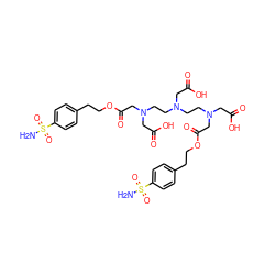 NS(=O)(=O)c1ccc(CCOC(=O)CN(CCN(CCN(CC(=O)O)CC(=O)OCCc2ccc(S(N)(=O)=O)cc2)CC(=O)O)CC(=O)O)cc1 ZINC000095613317