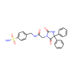 NS(=O)(=O)c1ccc(CNC(=O)CN2C(=O)NC(c3ccccc3)(c3ccccc3)C2=O)cc1 ZINC000008621540