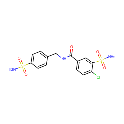 NS(=O)(=O)c1ccc(CNC(=O)c2ccc(Cl)c(S(N)(=O)=O)c2)cc1 ZINC000003446404