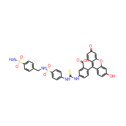 NS(=O)(=O)c1ccc(CNS(=O)(=O)c2ccc(NC(=S)Nc3ccc(-c4c5ccc(=O)cc-5oc5cc(O)ccc45)c(C(=O)O)c3)cc2)cc1 ZINC000095612330