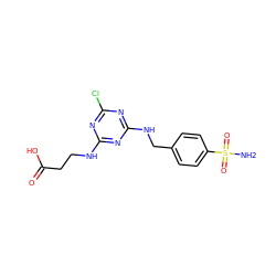 NS(=O)(=O)c1ccc(CNc2nc(Cl)nc(NCCC(=O)O)n2)cc1 ZINC000072107106