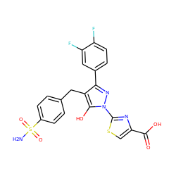 NS(=O)(=O)c1ccc(Cc2c(-c3ccc(F)c(F)c3)nn(-c3nc(C(=O)O)cs3)c2O)cc1 ZINC001772650637