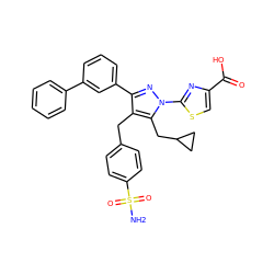 NS(=O)(=O)c1ccc(Cc2c(-c3cccc(-c4ccccc4)c3)nn(-c3nc(C(=O)O)cs3)c2CC2CC2)cc1 ZINC001384259382