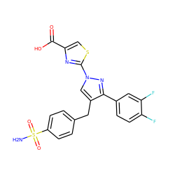 NS(=O)(=O)c1ccc(Cc2cn(-c3nc(C(=O)O)cs3)nc2-c2ccc(F)c(F)c2)cc1 ZINC001772621989