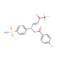 NS(=O)(=O)c1ccc(N(/C=C/C(=O)C(F)(F)F)CC(=O)c2ccc(Cl)cc2)cc1 ZINC000148710391