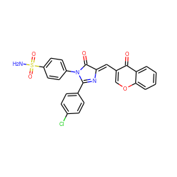 NS(=O)(=O)c1ccc(N2C(=O)/C(=C/c3coc4ccccc4c3=O)N=C2c2ccc(Cl)cc2)cc1 ZINC000299865508