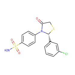 NS(=O)(=O)c1ccc(N2C(=O)CS[C@@H]2c2cccc(Cl)c2)cc1 ZINC000096917029