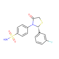 NS(=O)(=O)c1ccc(N2C(=O)CS[C@@H]2c2cccc(F)c2)cc1 ZINC000096917053