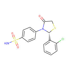 NS(=O)(=O)c1ccc(N2C(=O)CS[C@@H]2c2ccccc2Cl)cc1 ZINC000096917025