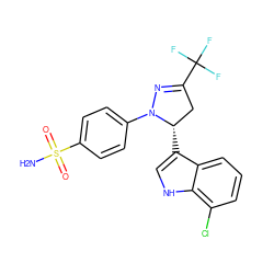 NS(=O)(=O)c1ccc(N2N=C(C(F)(F)F)C[C@@H]2c2c[nH]c3c(Cl)cccc23)cc1 ZINC000029059563