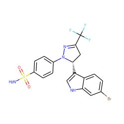 NS(=O)(=O)c1ccc(N2N=C(C(F)(F)F)C[C@@H]2c2c[nH]c3cc(Br)ccc23)cc1 ZINC000029059750