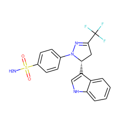 NS(=O)(=O)c1ccc(N2N=C(C(F)(F)F)C[C@@H]2c2c[nH]c3ccccc23)cc1 ZINC000000603710