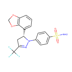 NS(=O)(=O)c1ccc(N2N=C(C(F)(F)F)C[C@@H]2c2cccc3c2OCO3)cc1 ZINC000299837808