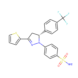 NS(=O)(=O)c1ccc(N2N=C(c3cccs3)C[C@@H]2c2ccc(C(F)(F)F)cc2)cc1 ZINC000653794533