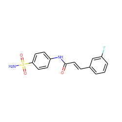 NS(=O)(=O)c1ccc(NC(=O)/C=C/c2cccc(F)c2)cc1 ZINC000008180987