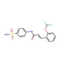 NS(=O)(=O)c1ccc(NC(=O)/C=C/c2ccccc2OC(F)F)cc1 ZINC000014182274