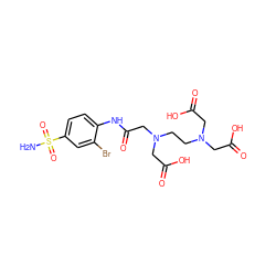 NS(=O)(=O)c1ccc(NC(=O)CN(CCN(CC(=O)O)CC(=O)O)CC(=O)O)c(Br)c1 ZINC000029243617