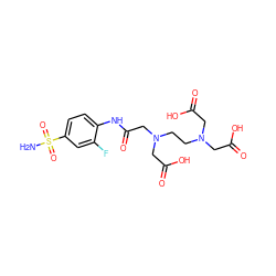 NS(=O)(=O)c1ccc(NC(=O)CN(CCN(CC(=O)O)CC(=O)O)CC(=O)O)c(F)c1 ZINC000022925473