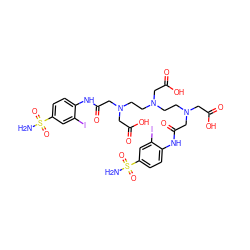 NS(=O)(=O)c1ccc(NC(=O)CN(CCN(CCN(CC(=O)O)CC(=O)Nc2ccc(S(N)(=O)=O)cc2I)CC(=O)O)CC(=O)O)c(I)c1 ZINC000169303873