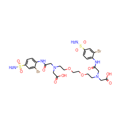 NS(=O)(=O)c1ccc(NC(=O)CN(CCOCCOCCN(CC(=O)O)CC(=O)Nc2ccc(S(N)(=O)=O)cc2Br)CC(=O)O)c(Br)c1 ZINC000150535478