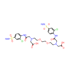 NS(=O)(=O)c1ccc(NC(=O)CN(CCOCCOCCN(CC(=O)O)CC(=O)Nc2ccc(S(N)(=O)=O)cc2Cl)CC(=O)O)c(Cl)c1 ZINC000095611958