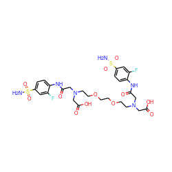 NS(=O)(=O)c1ccc(NC(=O)CN(CCOCCOCCN(CC(=O)O)CC(=O)Nc2ccc(S(N)(=O)=O)cc2F)CC(=O)O)c(F)c1 ZINC000029243141