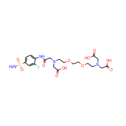 NS(=O)(=O)c1ccc(NC(=O)CN(CCOCCOCCN(CC(=O)O)CC(=O)O)CC(=O)O)c(F)c1 ZINC000029240882