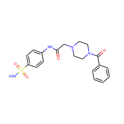 NS(=O)(=O)c1ccc(NC(=O)CN2CCN(C(=O)c3ccccc3)CC2)cc1 ZINC000055142378