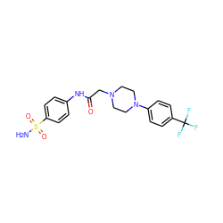 NS(=O)(=O)c1ccc(NC(=O)CN2CCN(c3ccc(C(F)(F)F)cc3)CC2)cc1 ZINC000443643060