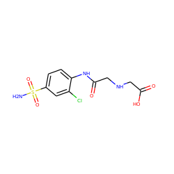 NS(=O)(=O)c1ccc(NC(=O)CNCC(=O)O)c(Cl)c1 ZINC000013472886