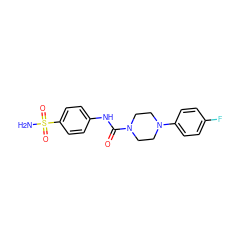 NS(=O)(=O)c1ccc(NC(=O)N2CCN(c3ccc(F)cc3)CC2)cc1 ZINC000018175007