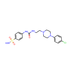 NS(=O)(=O)c1ccc(NC(=O)NCCN2CCN(c3ccc(Cl)cc3)CC2)cc1 ZINC001772637344