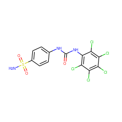 NS(=O)(=O)c1ccc(NC(=O)Nc2c(Cl)c(Cl)c(Cl)c(Cl)c2Cl)cc1 ZINC000114362859