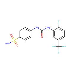 NS(=O)(=O)c1ccc(NC(=O)Nc2cc(C(F)(F)F)ccc2F)cc1 ZINC000114363848