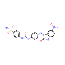 NS(=O)(=O)c1ccc(NC(=O)Nc2ccc(N=C3C(=O)Nc4ccc([N+](=O)[O-])cc43)cc2)cc1 ZINC000653696912