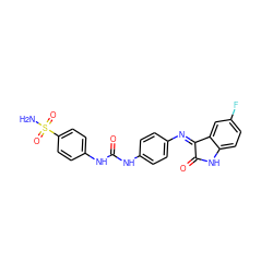 NS(=O)(=O)c1ccc(NC(=O)Nc2ccc(N=C3C(=O)Nc4ccc(F)cc43)cc2)cc1 ZINC000473108267