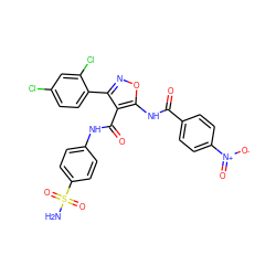 NS(=O)(=O)c1ccc(NC(=O)c2c(-c3ccc(Cl)cc3Cl)noc2NC(=O)c2ccc([N+](=O)[O-])cc2)cc1 ZINC001772577902