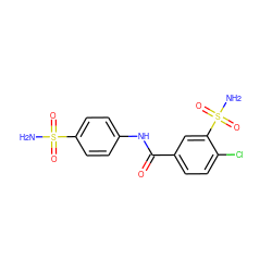 NS(=O)(=O)c1ccc(NC(=O)c2ccc(Cl)c(S(N)(=O)=O)c2)cc1 ZINC000006590486