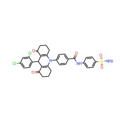 NS(=O)(=O)c1ccc(NC(=O)c2ccc(N3C4=C(C(=O)CCC4)C(c4ccc(Cl)cc4Cl)C4=C3CCCC4=O)cc2)cc1 ZINC000096910931