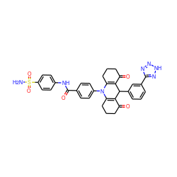 NS(=O)(=O)c1ccc(NC(=O)c2ccc(N3C4=C(C(=O)CCC4)C(c4cccc(-c5nn[nH]n5)c4)C4=C3CCCC4=O)cc2)cc1 ZINC001772617180